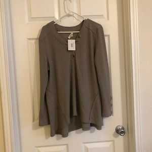 Taupe waffle knit button top